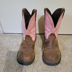 Pink and Brown Heeled Boots
